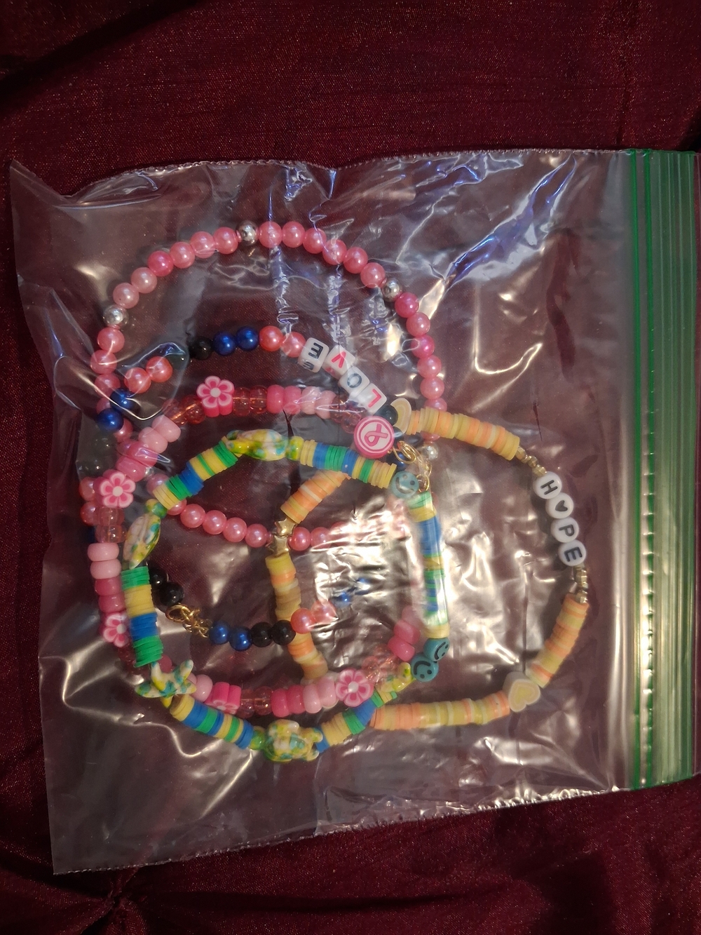 Kids Pink Beaded Stretch Bracelet Set - Colorful Charm Stack